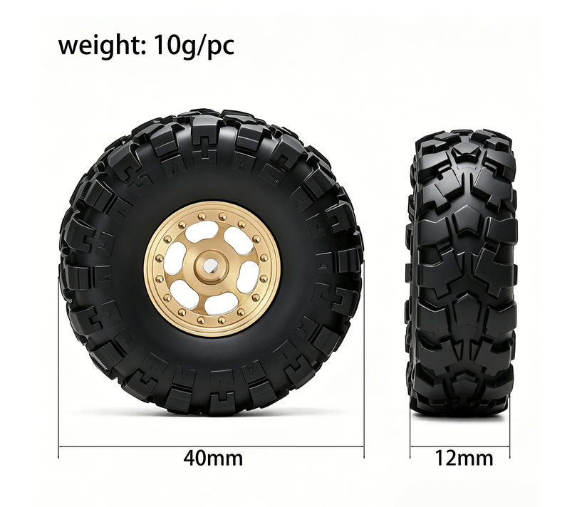 SCX30 Weighted Brass Wheels and Tires. 4 pcs 10g/tire