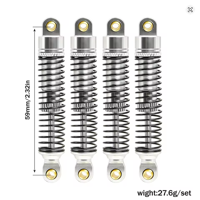 4PCS 59mm Aluminum Threaded Shock Absorber Oil Damper for 1/18 TRX4M 1/12 RC Crawler