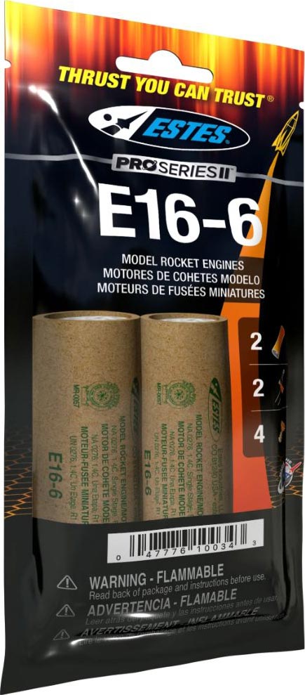EST10034 Rocket Engines E16-6 29mm (2) Bagged