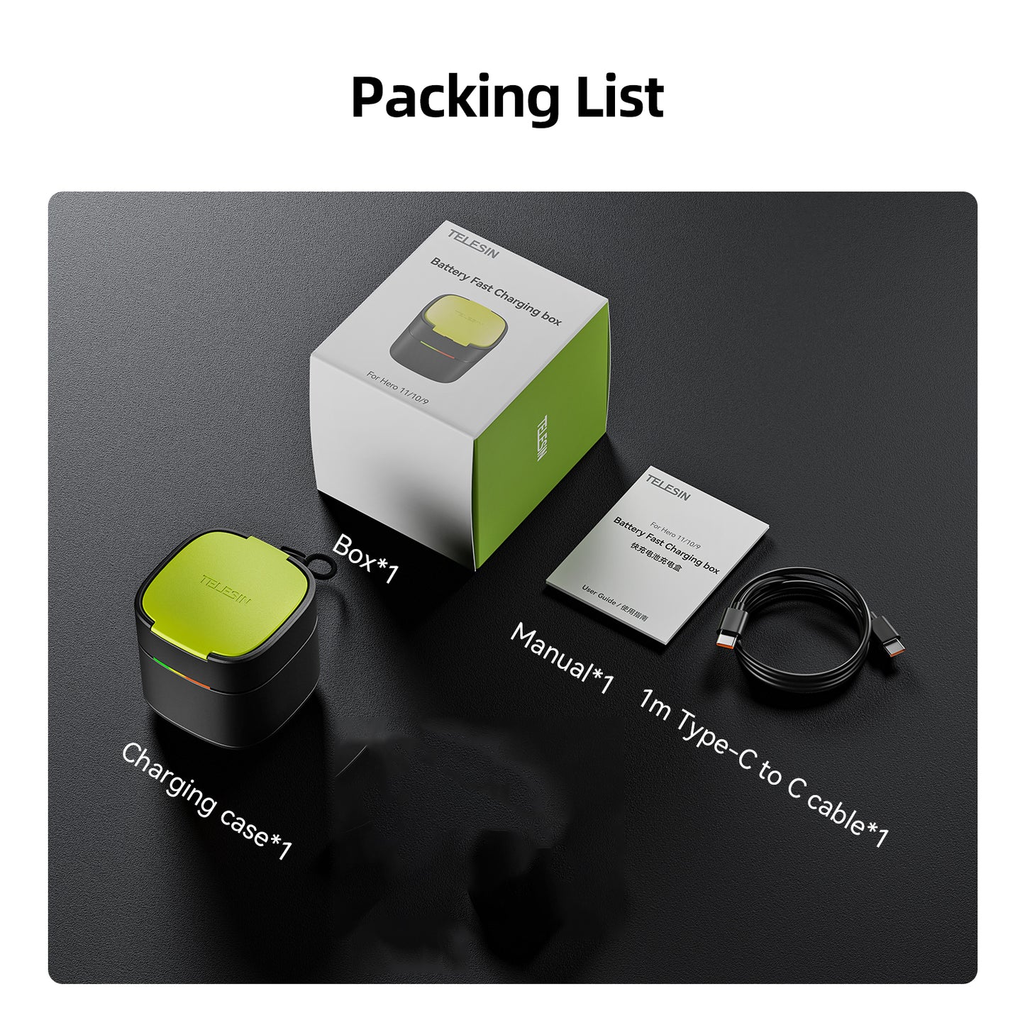 TELESIN Fast Charging Case and Battery Set for GoPro 9/10/11/12