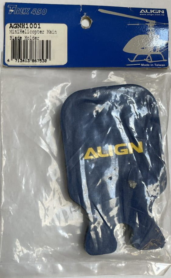 Blue ALIGN helicopter main rotor blade in packaging with brand logo on white background