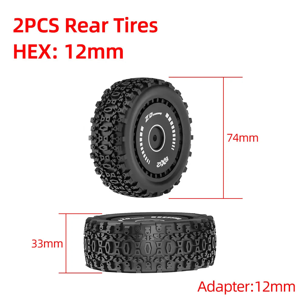 ZD Racing 12mm Tires and Rims RC3812B 2pcs