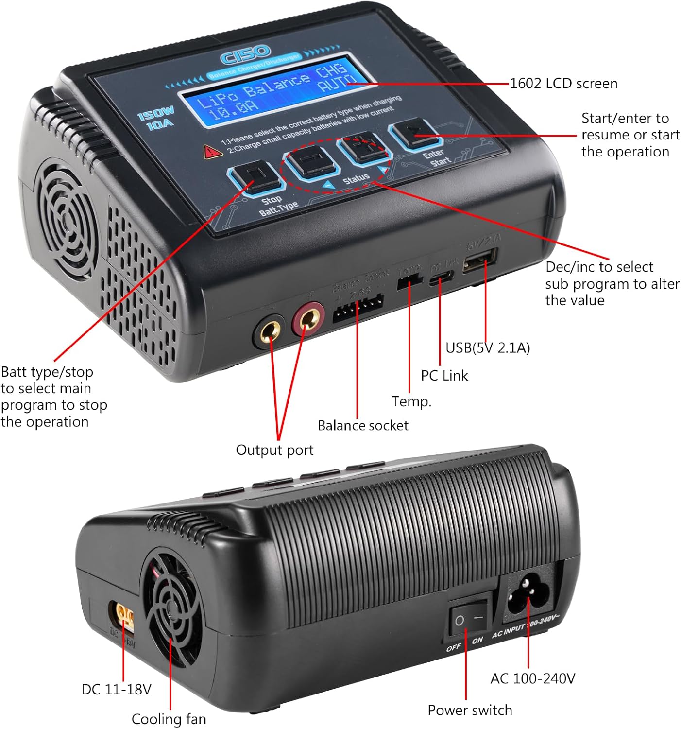 HTRC LiPo RC Balance Fast Charge/Discharger 150W 10A AC/DC
