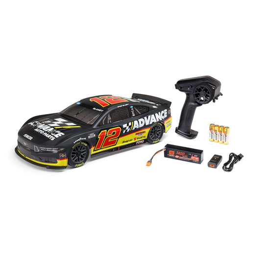 Losi 1/12 NASCAR RC Racecar Ryan Blaney No. 12 2025 Advance Auto Ford Mustang 2S AWD RTR Brushed On-Road (Battery & Charger included, Black