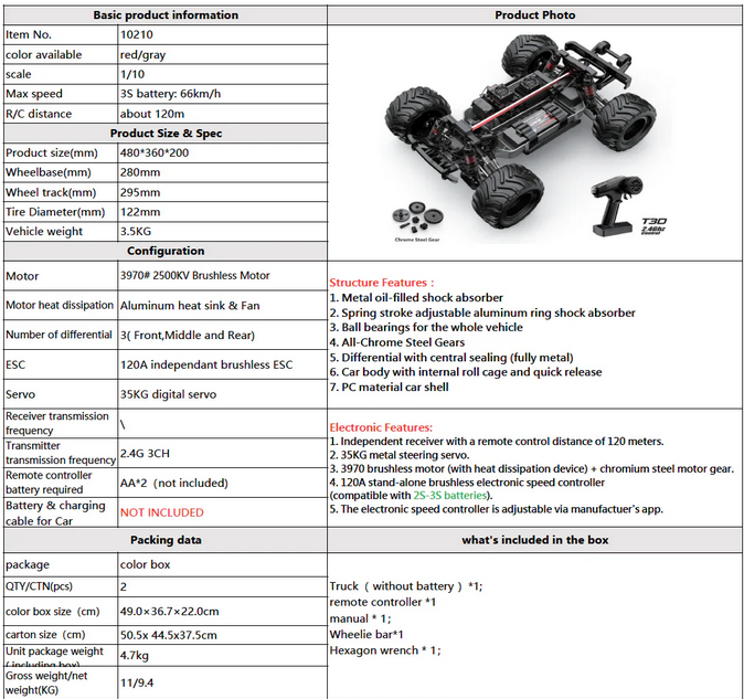 MJX Hyper Go 10210 4x4 1/10 Brushless  Monster Truck