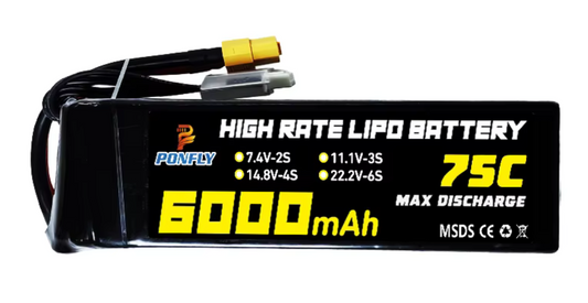 2s 7.4v 6000mah 75c Hi Discharge Li-Po Battery
