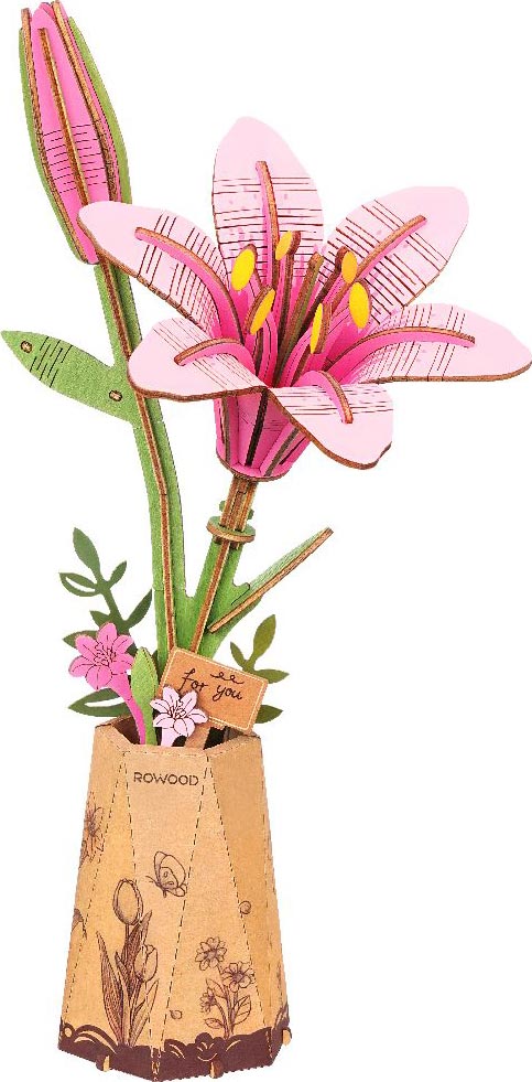 ROETW071 DIY 3D Wooden Puzzle Pink Lily