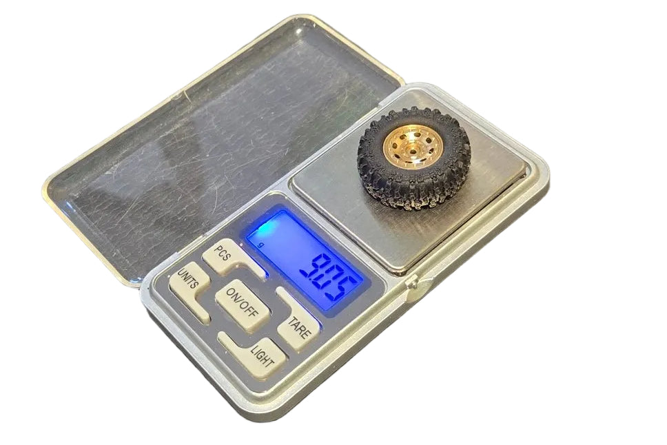 SCX30 Weighted Brass Wheels and Tires. 4 pcs 9g/tire