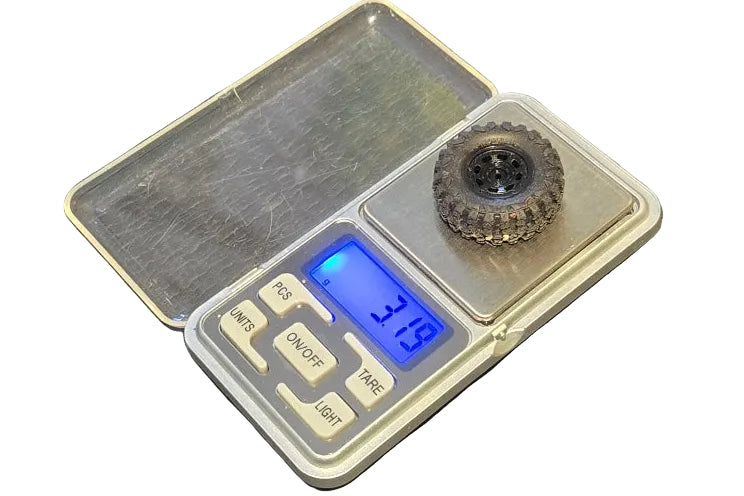 SCX30 Weighted Brass Wheels and Tires. 4 pcs 9g/tire