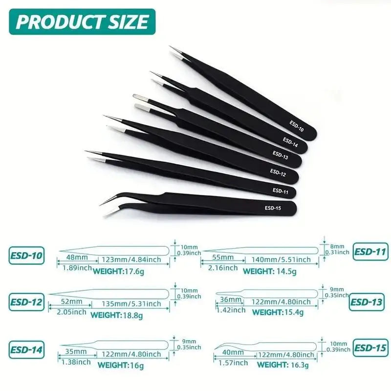 6pcs Precision Long Tweezers Set